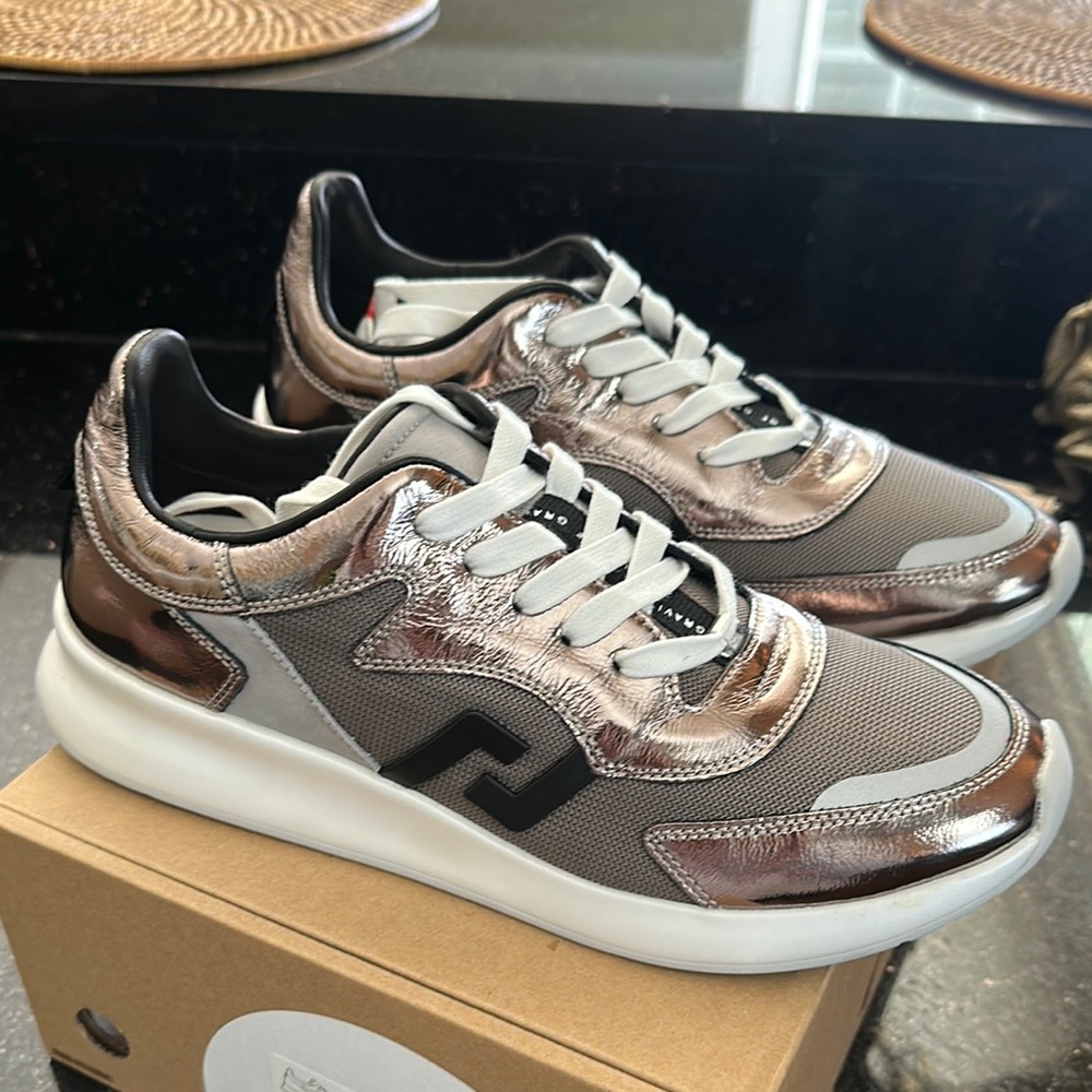 Silver and Gray Sneakers with Metallic Finish and Chunky Silhouette